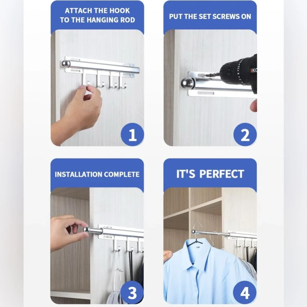 NIB BaiNong 12 inch Valet Rod for Clothes Hanger Closet Organization and Storage